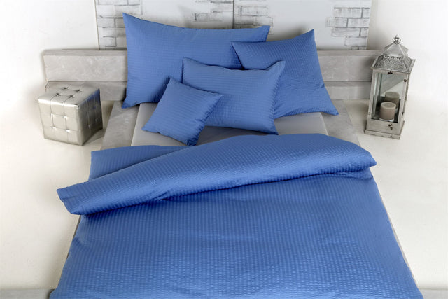 Blau Bettwäsche TAMARA R - High Speed Seersucker Uni Baumwoll Satin