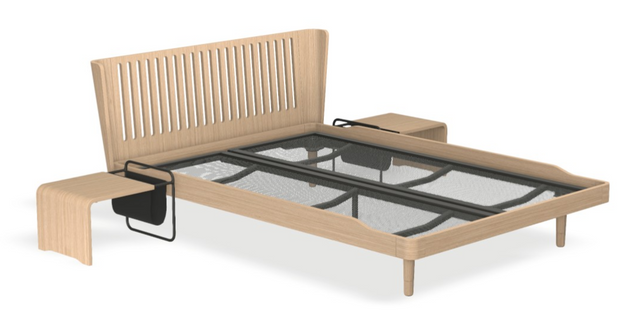 Noa mit Kopfteil gefräst, Nachttisch & motorischer Smart Base 2M Unterfederung