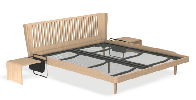 Noa mit Kopfteil gefräst, Nachttisch & motorischer Smart Base 2M Unterfederung