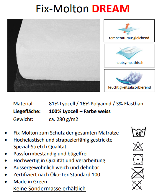 FIX-Molton DREAM für Matratzen bis 30cm Höhe
